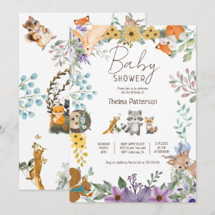 Invitation Beaux animaux de la forêt baby shower des bois
