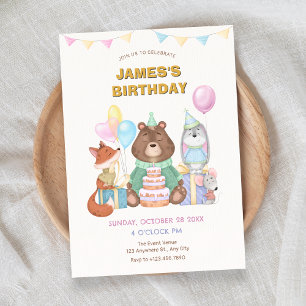Invitation Beaux animaux pastel couleur fête d'anniversaire
