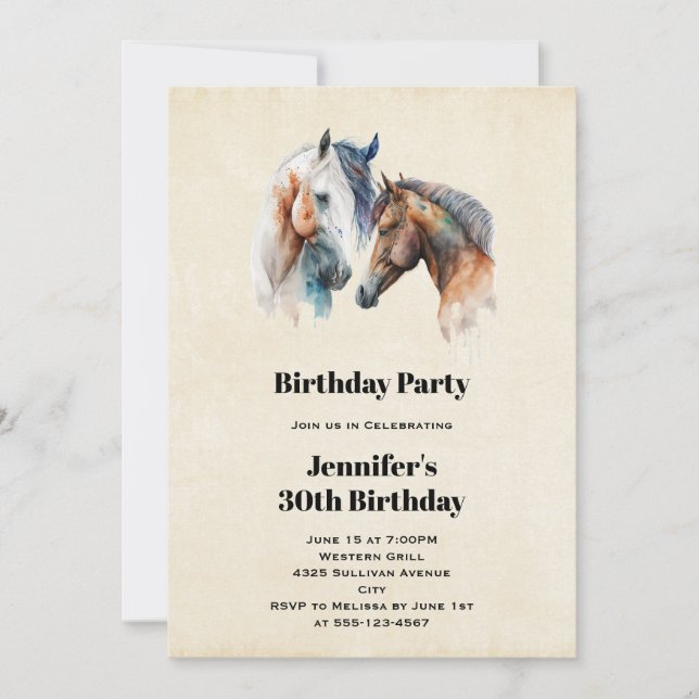Invitation Beaux Chevaux Boho Occidental Style Anniversaire (Devant)