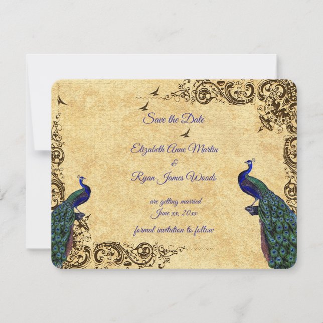 Invitation Beaux paons Sauvegarder la date (Devant)