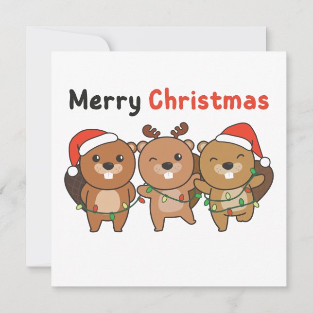 Invitation Beaver Christmas Animals Beavers Merry Christmas I (Devant)