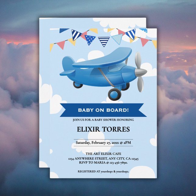 Invitation Bébé à bord ! Baby shower d'avion (Créateur téléchargé)