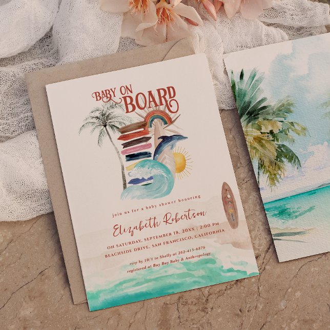 Invitation Bébé à bord | Baby shower de Surf Boho (Créateur téléchargé)