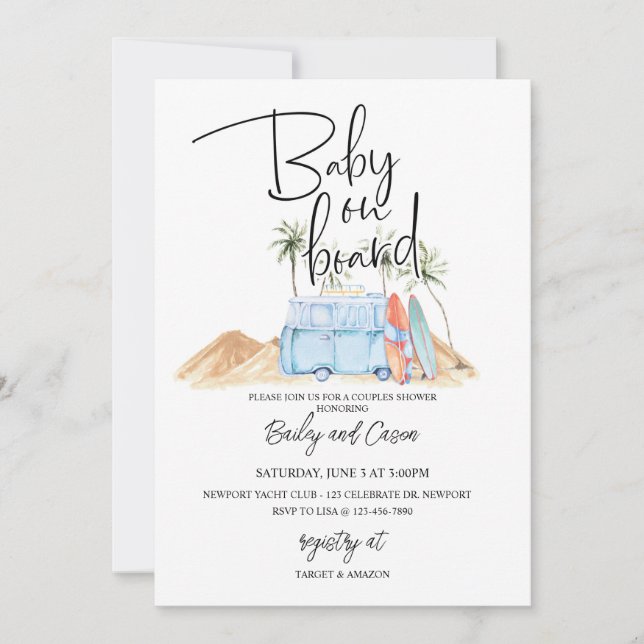 Invitation Bébé à bord, Baby shower d'été, Baby shower, (Devant)