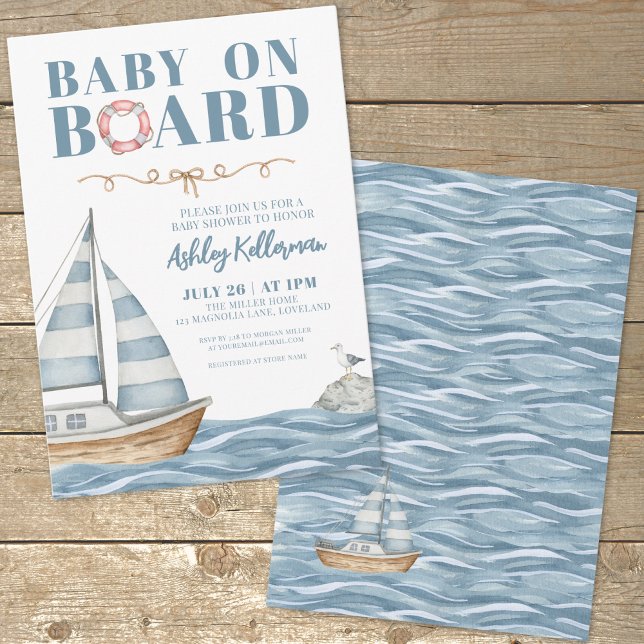Invitation Bébé À Bord Baby shower Nautique Garçon (Baby On Board Nautical Boy Baby Shower Invitation)