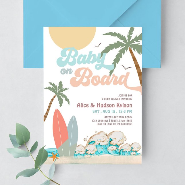 Invitation Bébé à bord Baby shower Sprinkle Surfing Douche (Créateur téléchargé)