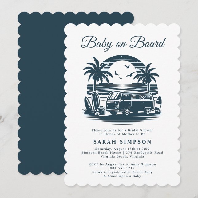 Invitation Bébé à bord Baby shower tropical rétro (Devant / Derrière)