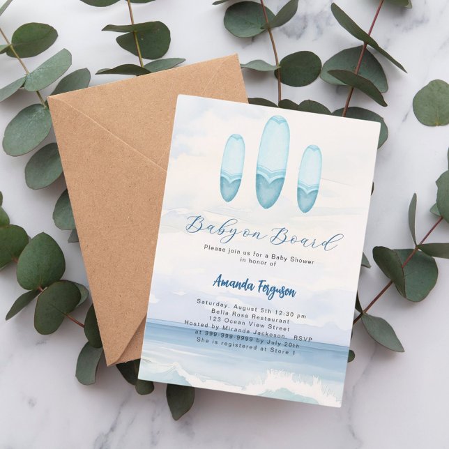 Invitation Bébé à bord de surf Baby shower océanique (Créateur téléchargé)
