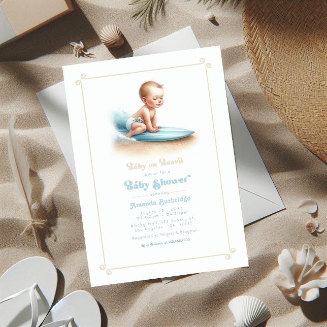 Invitation Bébé à bord du Baby shower à thème surf (Baby on Board Surfing Theme Baby Shower Invitation)