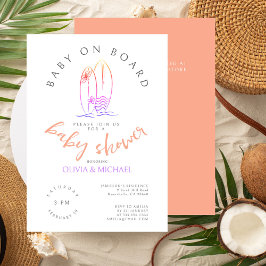 Invitation Bébé à bord Pink Surfboard Baby Gir Douche