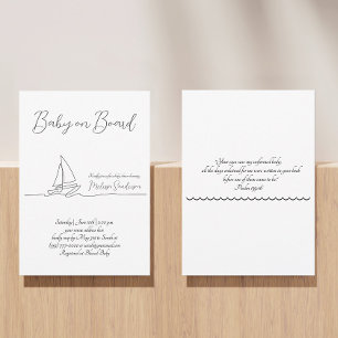 Invitation Bébé à bord Plage minimaliste Noir et blanc