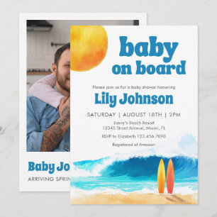 Invitation Bébé à Bord Surf Beach Baby Shower Code QR Photo