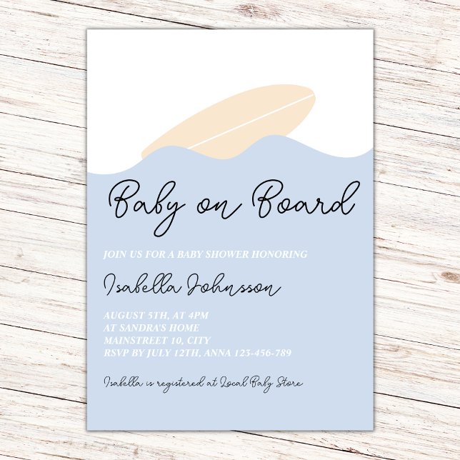 Invitation Bébé à bord Surf Beach Baby shower neutre (baby on board surf beach gender neutral baby shower invitation)