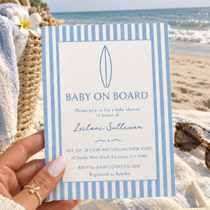Invitation Bébé à Bord Surf Beach Fête de Naissance Bleue