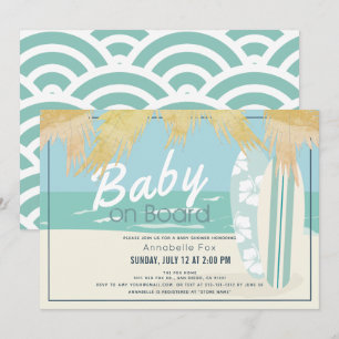 Invitation Bébé à bord Surf de plage Baby shower garçon