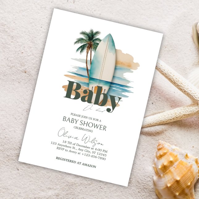 Invitation Bébé à bord Surfboard Baby shower de plage (Créateur téléchargé)