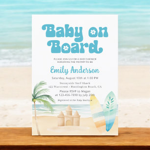 Invitation Bébé à bord Surfboard Baby shower de plage