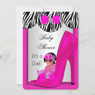 Invitation Bébé adorable chaussure bébé fille rose chaud ethn