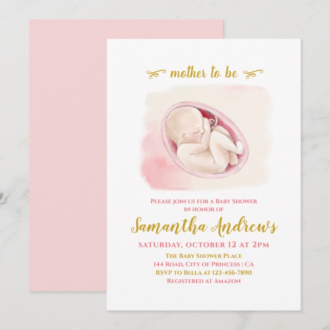Invitation Bébé adorable dans le Baby shower de dessin Womb I (Devant / Derrière)