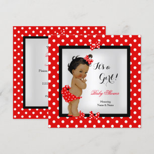 Invitation Bébé adorable Fête de naissance Fille Rouge Noir E