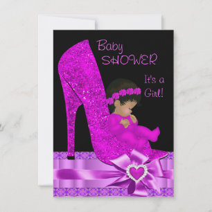 Invitation Bébé Afro-Américain Shower Fille Rose Violet Chaus