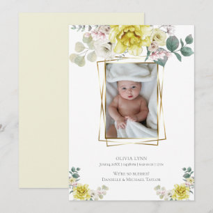 Invitation Bébé   Ajouter Photo Yellow Peonies Gold Frame