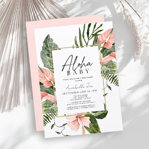 Invitation Bébé Aloha Rose Fleur Tropicale pour Baby Shower