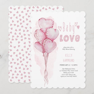 Invitation Bébé Amour Coeur rose Ballons Fille Baby shower