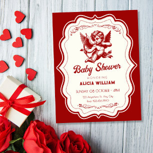 Invitation Bébé ange cupidon rouge showering