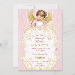 Invitation Bébé Ange Rose Or Fille
