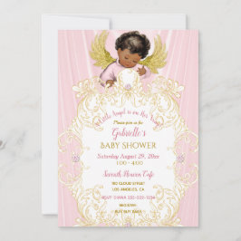 Invitation Bébé Ange Rose Or Fille Afro-Américaine