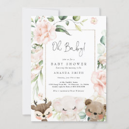 Invitation Bébé Animal Fleurs rousses Bébé Fille Rose Douche 