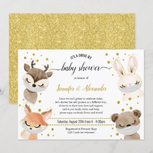 Invitation Bébé Animaux avec masques Baby shower Drive-by