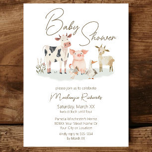 Invitation Bébé Animaux de ferme mignonne thème de campagne