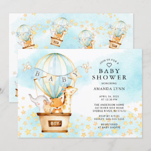 Invitation Bébé Animaux Hot Air Balloon Bébé Garçon Douche
