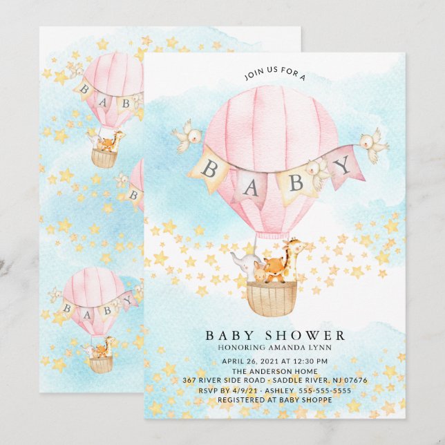 Invitation Bébé Animaux Hot Air Balloon Bébé Garçon Douche (Devant / Derrière)