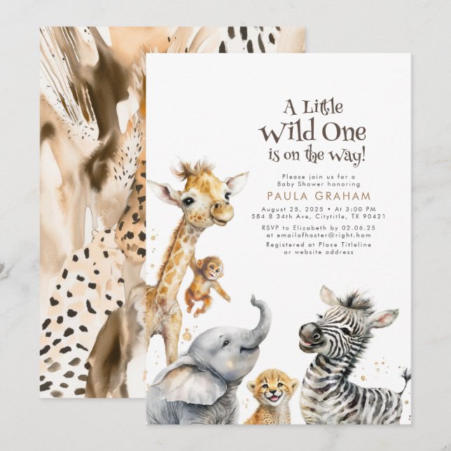 Invitation Bébé Animaux Jungle Safari Sauvage Baby shower mig (Devant / Derrière)