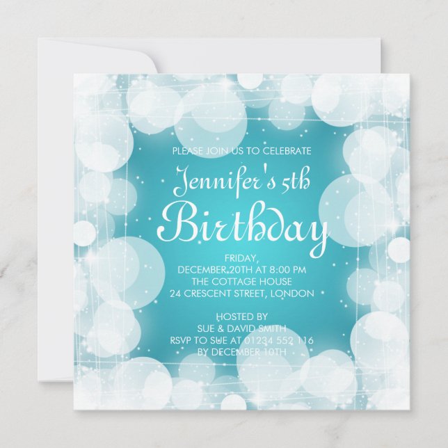 Invitation Bébé / Anniversaire de enfant Turquoise brillante  (Devant)