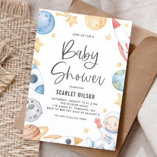 Invitation Bébé aquarelle Astronaute Garçon Espace Douche