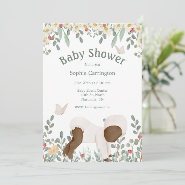 Invitation Bébé aquarelle Baby shower de typographie florale  (Debout devant)