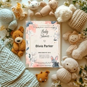 Invitation Bébé aquarelle Gris Ardoise Élégant et Rose Blush