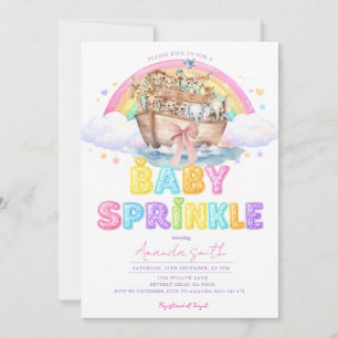 Invitation Bébé Arc de Noé Sprinkle Glitter Arc-en-ciel