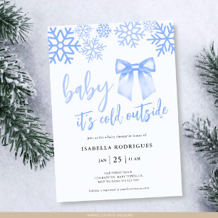 Invitation Bébé au Nœud Bleu Il Fait Froid Dehors Baby Shower