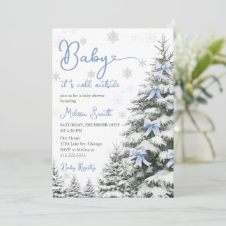 Invitation Bébé au Nœud Bleu Il Fait Froid Dehors Baby Shower