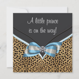 Invitation Bébé Baby shower léopard bleu