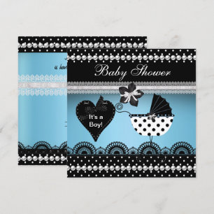 Invitation Bébé Baby shower mignon Garçon bleu Black Spot 2