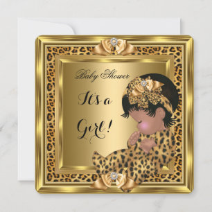 Invitation Bébé Baby shower mignonne fille Leopard Gold Frame