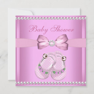 Invitation Bébé Baby shower mignonne Pink Booties Pearl
