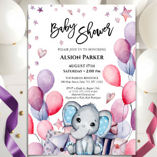 Invitation Bébé bébé Eléphant Ballons Bleus Baby shower migno