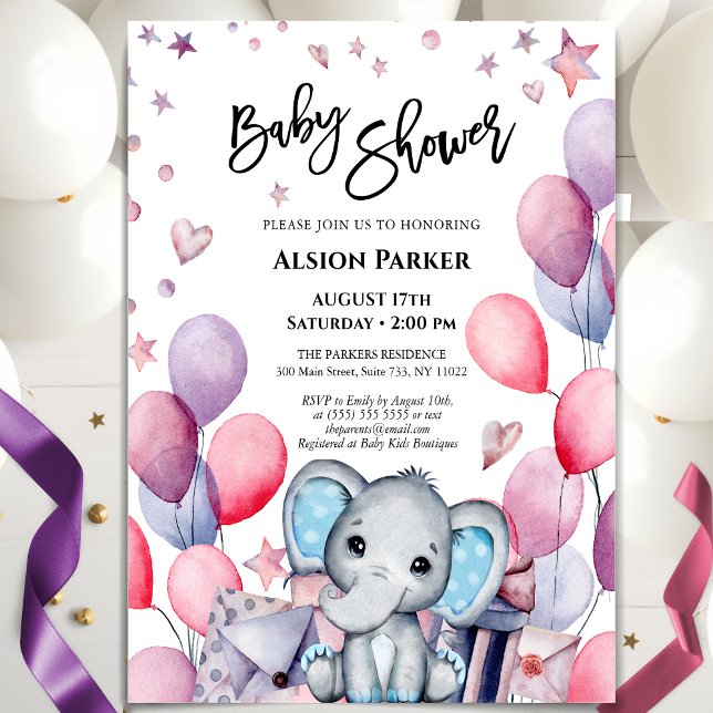 Invitation Bébé bébé Eléphant Ballons Bleus Baby shower migno (Créateur téléchargé)